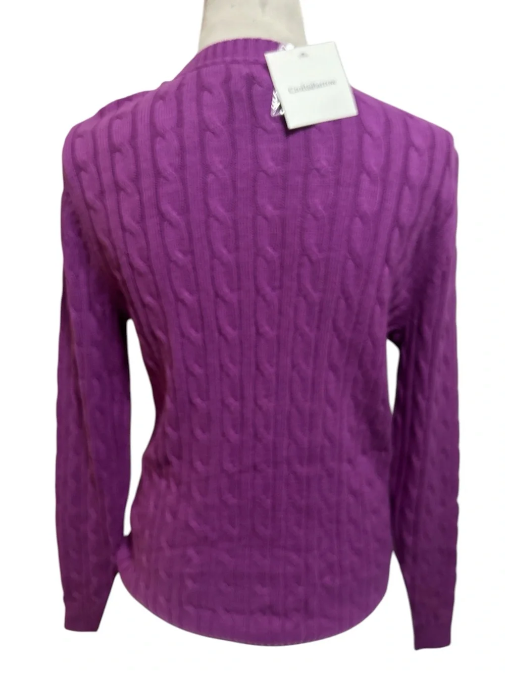 NWT Croft & Barrow Lavender Cable Knit Crewneck Sweater Button Detail Medium